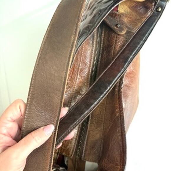 Civico93 Tooled Leather Shoulder Bag Brown Made in Italy Boho Western Tote - Picture 7 of 9